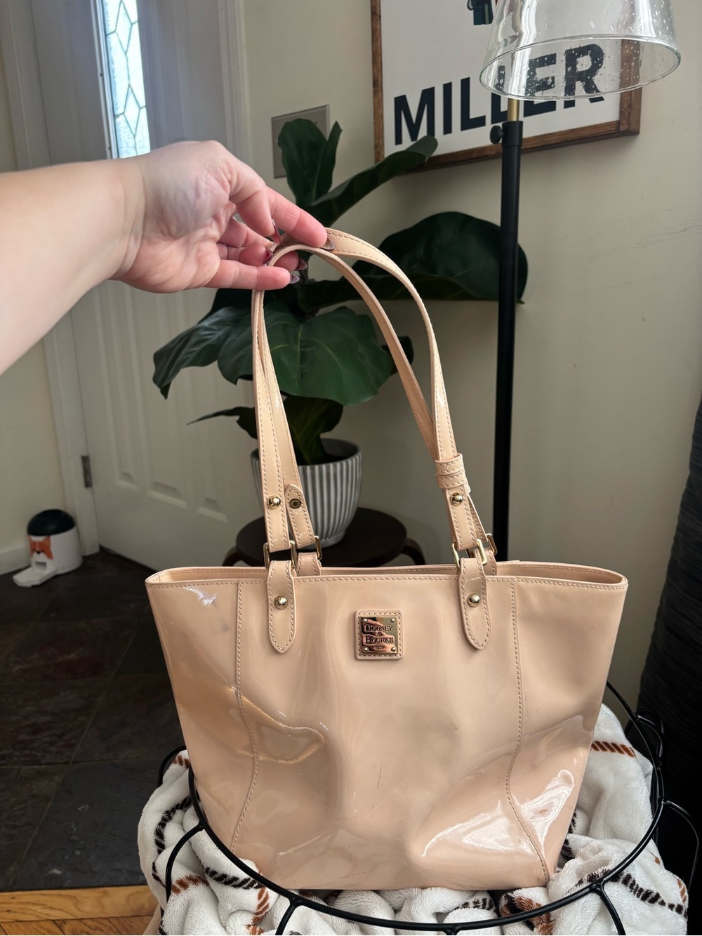 Dooney & Bourke Patent Leather Tote in Pale Pink